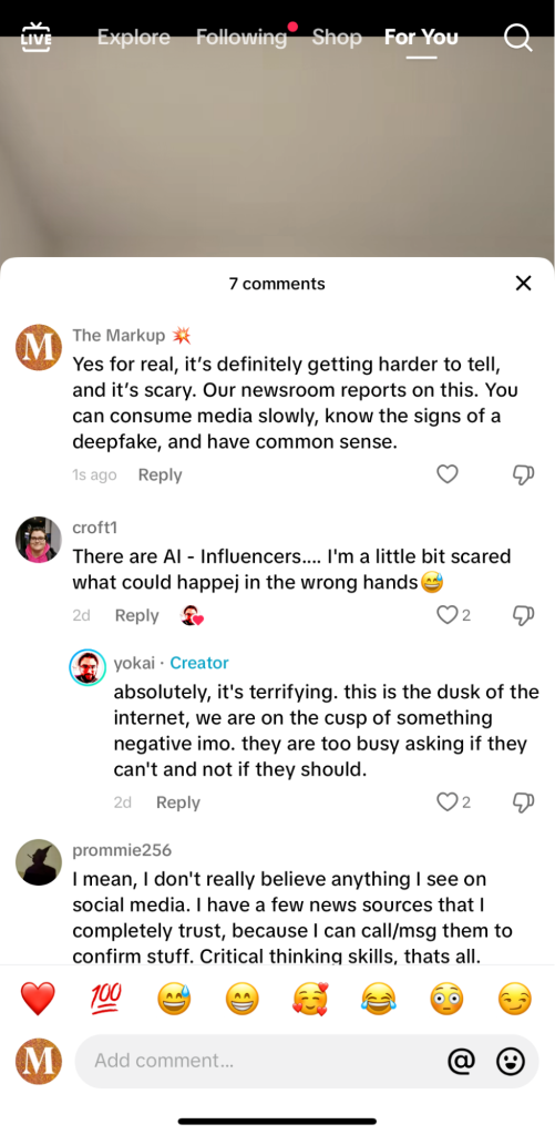 Screenshot of TikTok comments