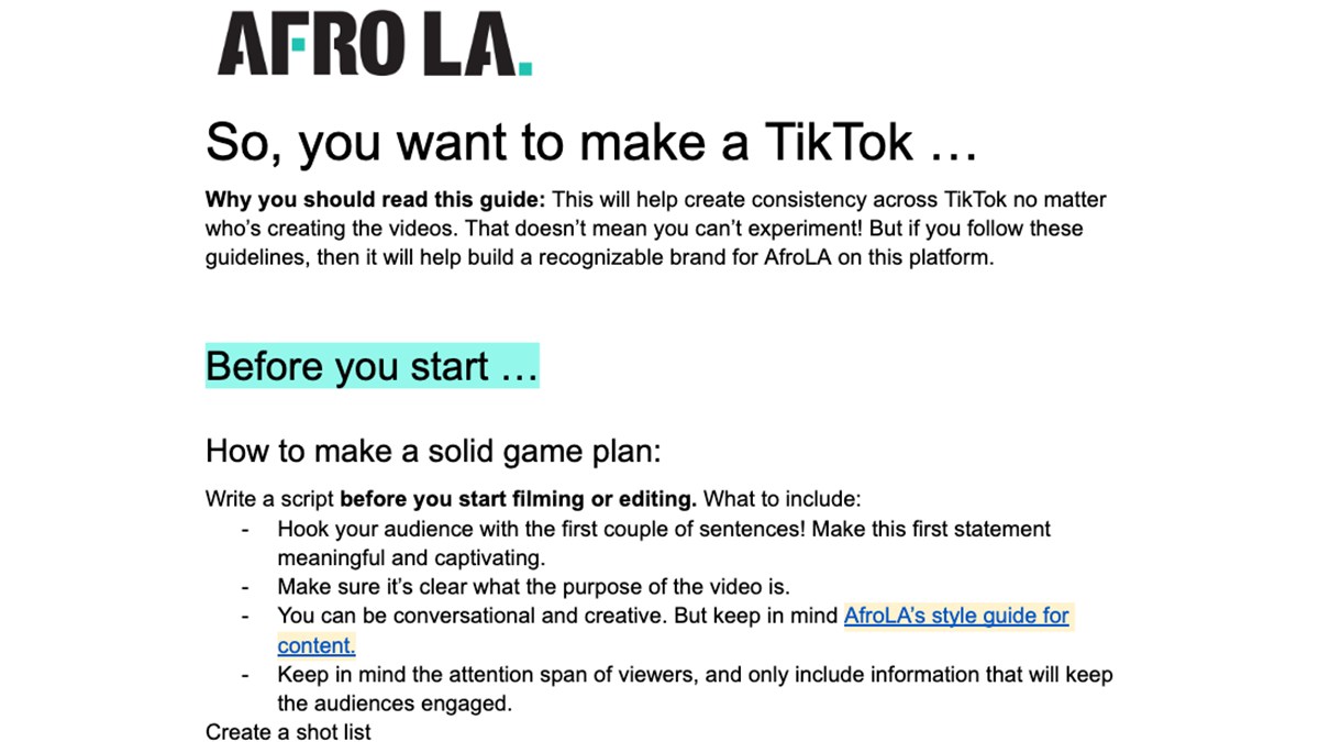 Screenshot from Afro LA TikTok guide