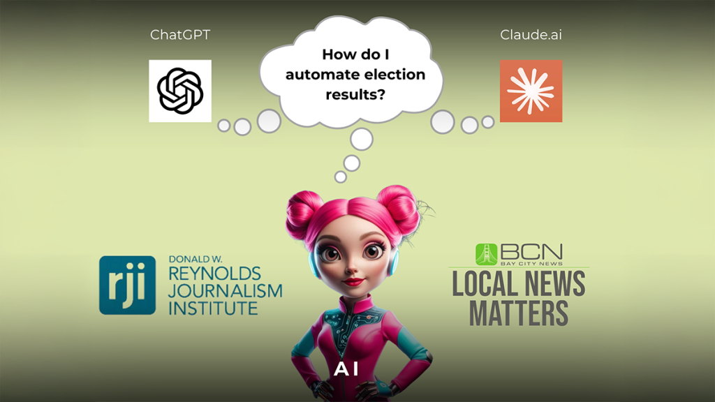 How do I automate election results? ChatGPT Claude.ai RJI | Donald W. Reynolds Journalism Institute BCN | Bay City News Local News Matters