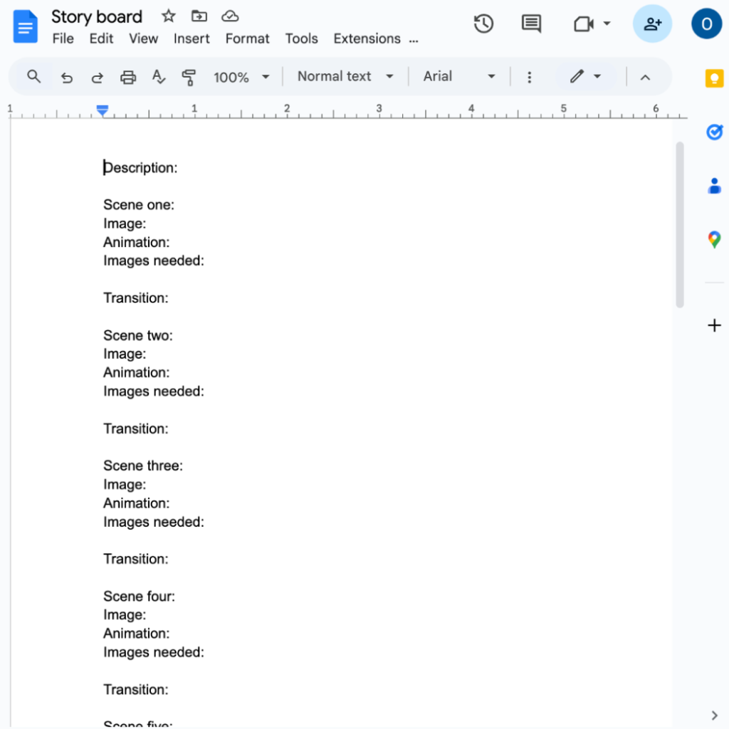 A screenshot of our storyboard document.