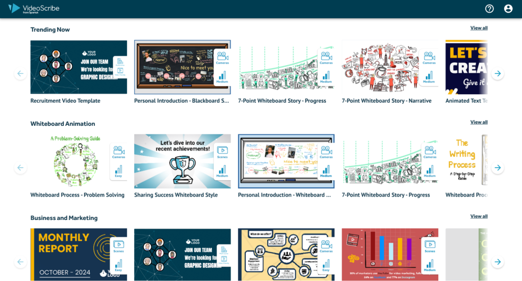 Some of the pre-made templates available on VideoScribe.