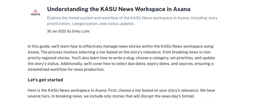 Understanding the KASU News Workspace in Asana