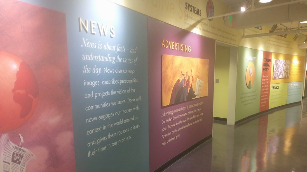 A wall inside the Southeast Missourian's offices showcases the newspaper's values.