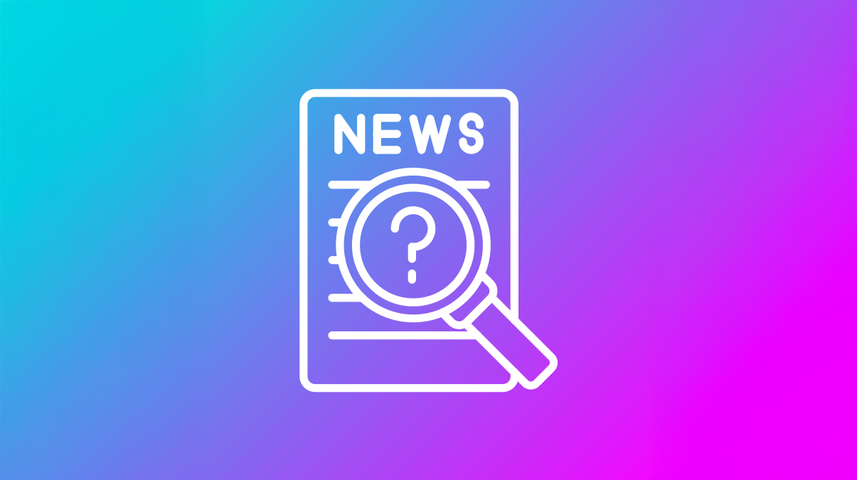 News icon covered by a magnifying glass focused on a question mark