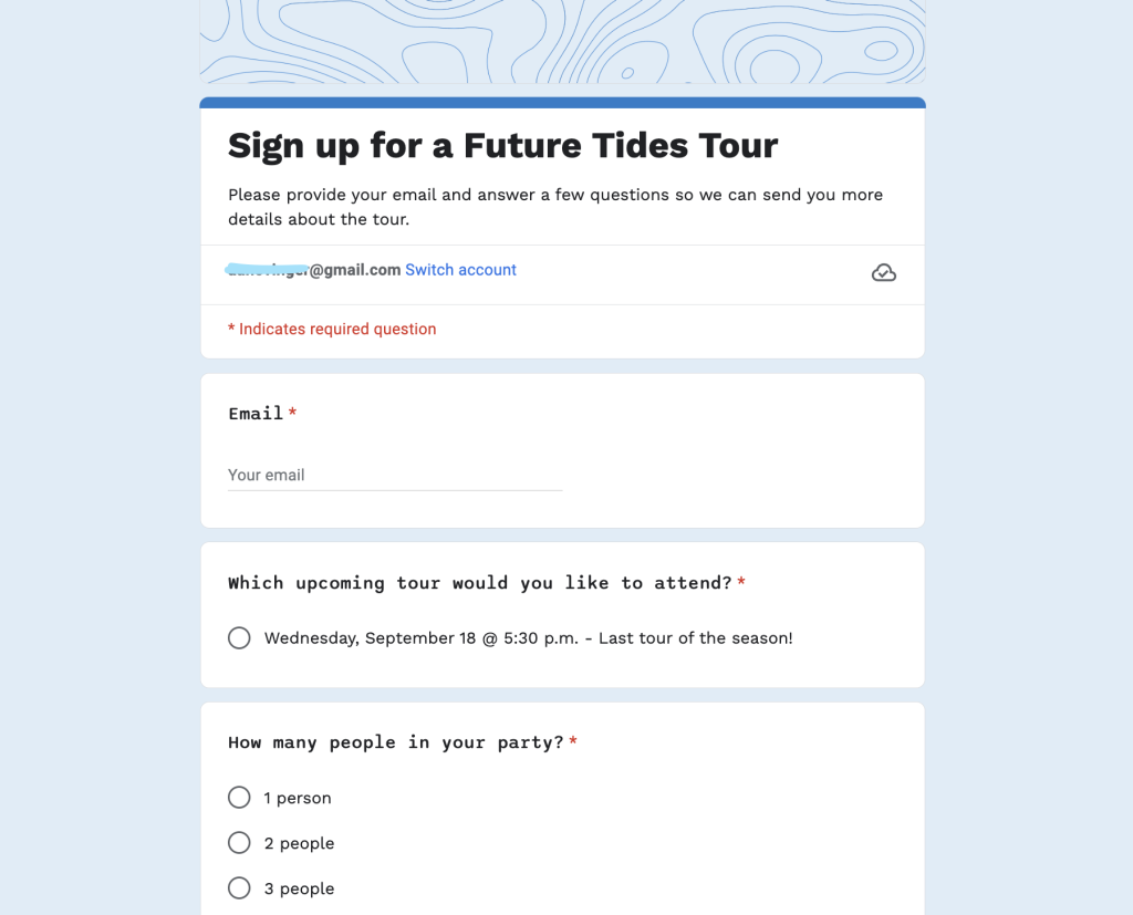 Future Tides’ registration form