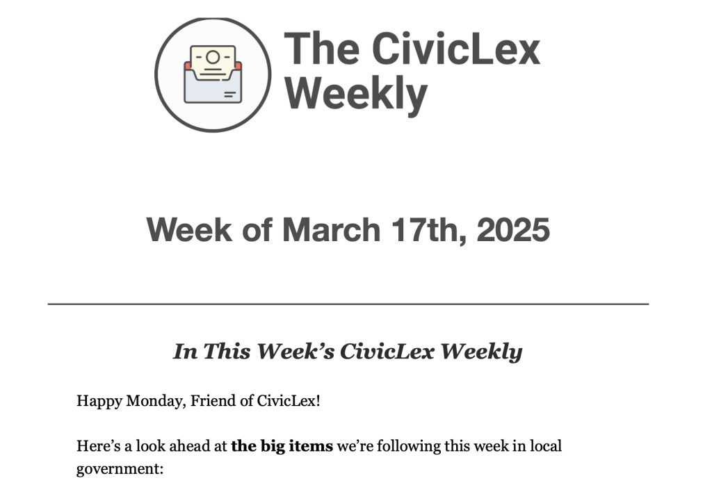 Screen shot of the header for the The CivicLex Weekly newsletter