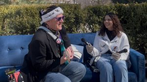 Zoe Saleem, Missouri School of Journalism student, interviews a community member during Couch Talk for Vox Magazine.
