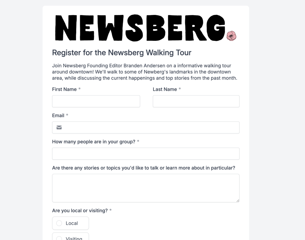 Walking tour registration form