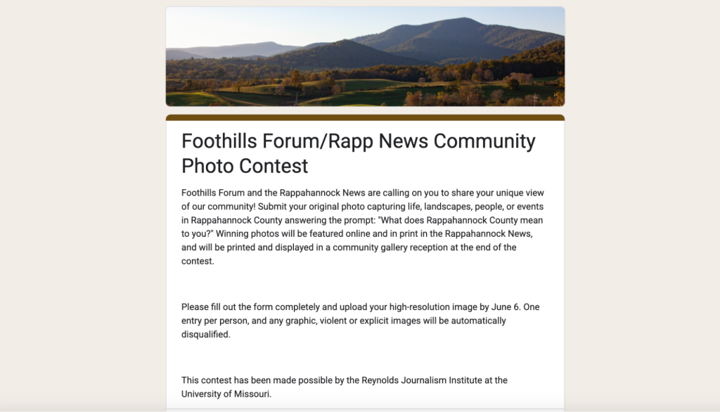 Foothills Forum/Rapp News Community Photo Contest