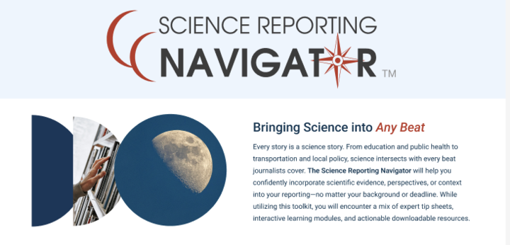 The homepage wireframe for the Science Reporting Navigator. This free tool will be housed on The Open Notebook site