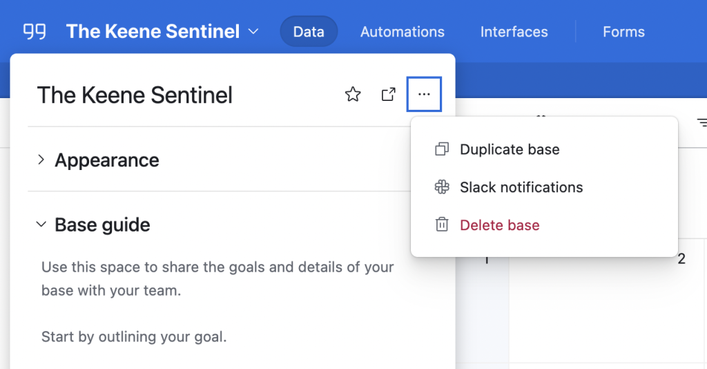 The steps to set up a Slack integration through Airtable.