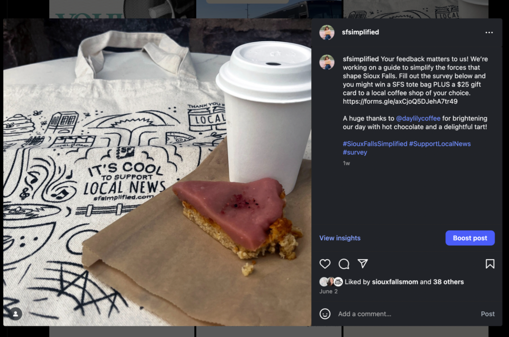 A screenshot of an Instagram post promoting our survey by showing off available incentives. We ran the survey for two weeks before compiling the data using Claude.AI and Datawrapper.  