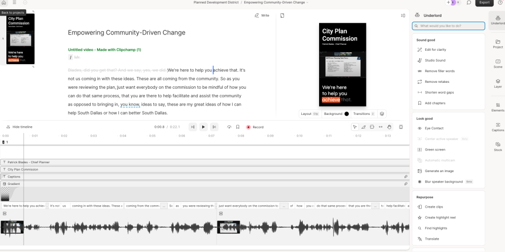 Descript offers more manual and AI-supported editing tools once the clips are generated.