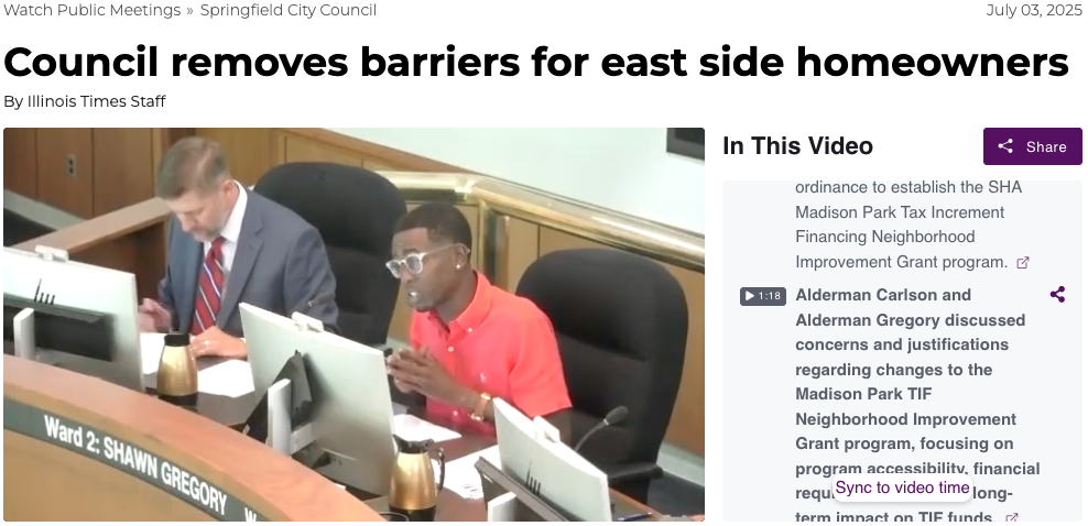 Illinois Times publishes video highlights from each city council meeting in Springfield, Illinois, using SeeGov.