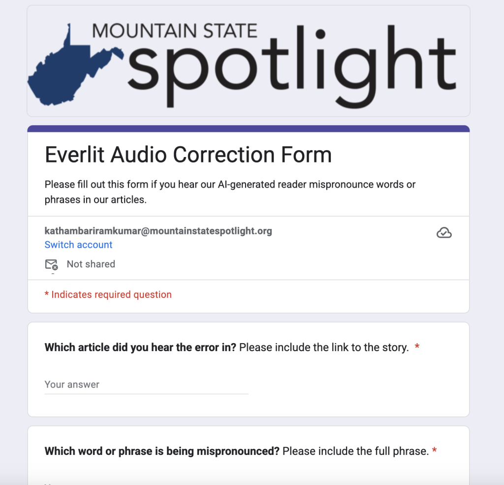 Everlit Audio Correction Form