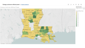 A map of power outages in Louisiana.