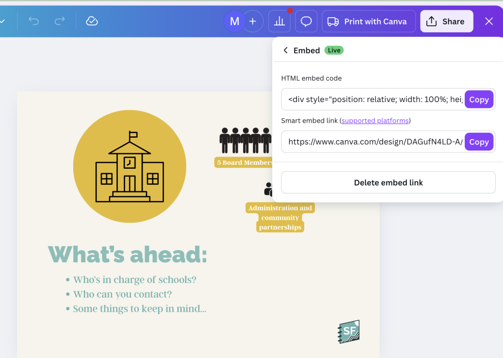 A screenshot of what the final embed code might look like. 