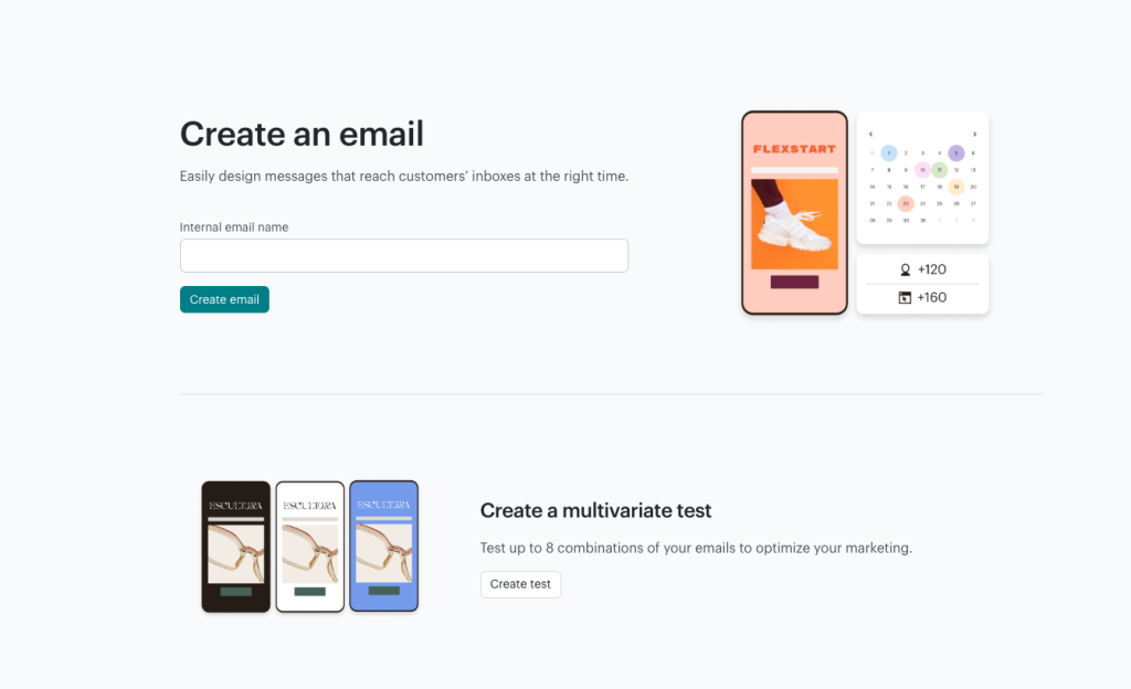 Screenshot of Create an email page in MailChimp