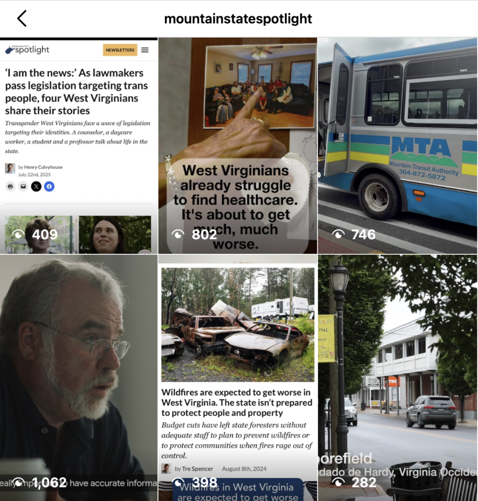 Screenshot of Mountain State Spotlight reels
