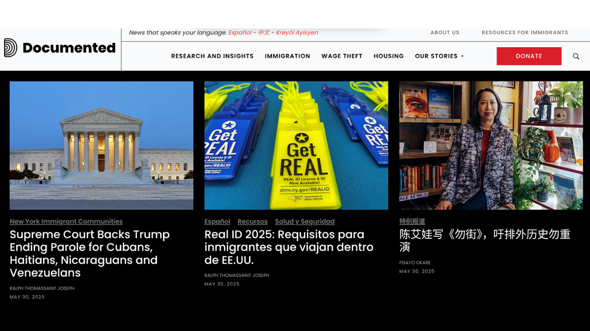 Screenshot from Documented's homepage