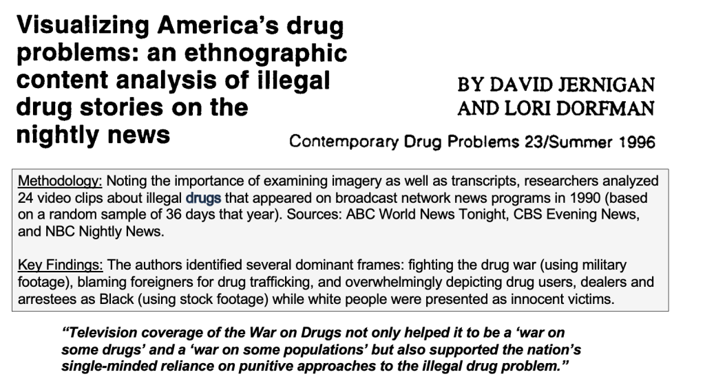 Jernigan and Dorfman analyzed television segments that appeared on the three major television networks in 1990, a rare example of a study that focused on video.