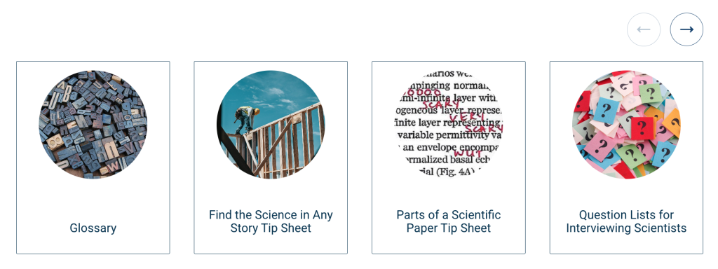 Screenshot showing different elements in the SRN resource library.