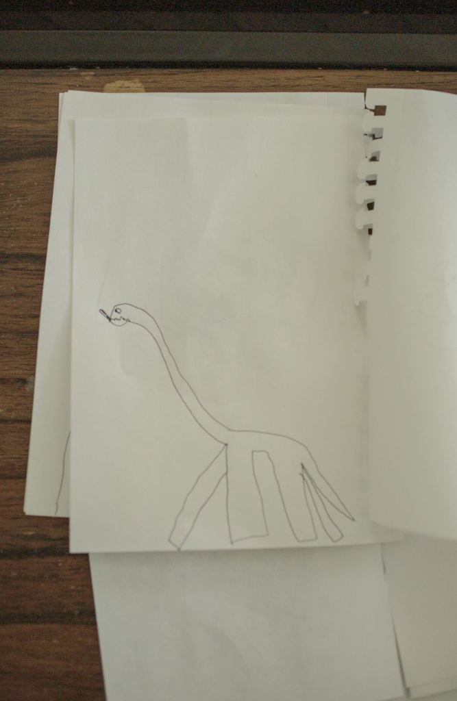 Child's drawing of a brachiosaurus. Photo: Sarah Blesener | ProPublica 
