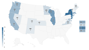 Screenshot of map of the United States from Legislative Efforts to Support Local Journalism