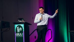 Ryan Restivo speaks about YESEO at the Online News Association Conference ONA25 in New Orleans on September 13, 2025. Photo: Joe McFetridge | Online News Association