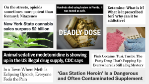 A collection of headlines about illicit and illegal drugs