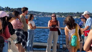 Future Tides founder and editor Cara Kuhlman leads a tour in Seattle. Photo: Jenna Ward | Future Tides