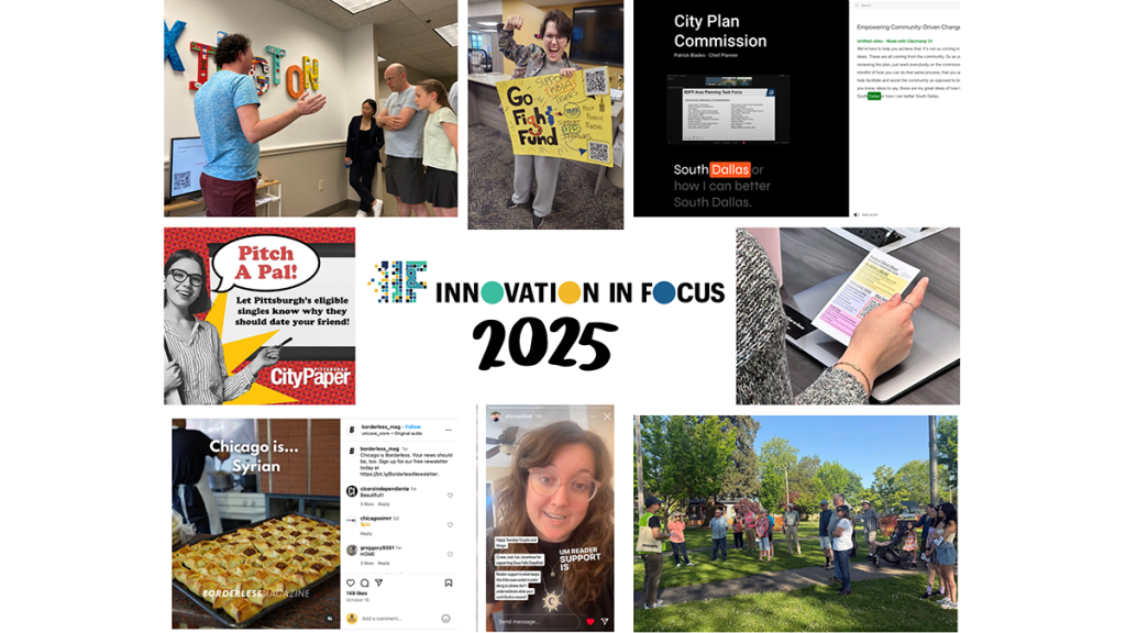 Mosaic of photos and text from the year's projects