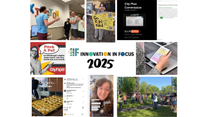 Mosaic of photos and text from the year's projects