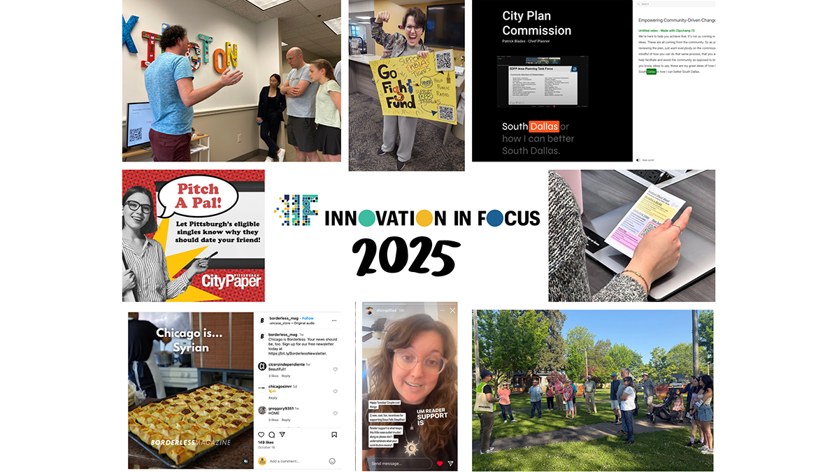 Mosaic of photos and text from the year's projects