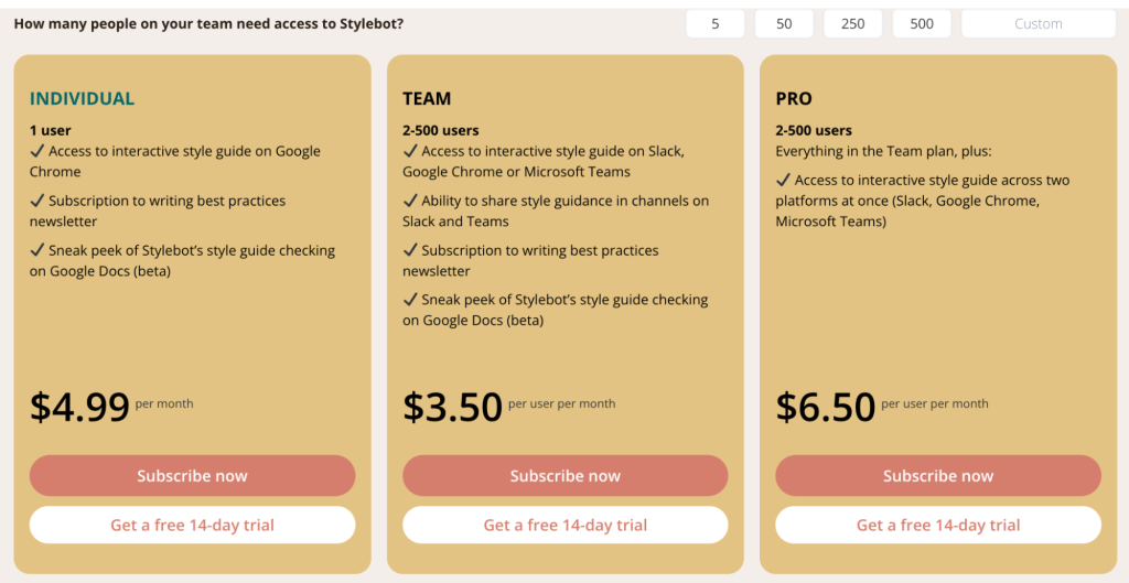 Stylebot pricing plans