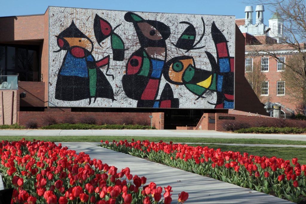 Jan Miró’s only glass mosaic mural, at Wichita State University’s Ulrich Museum. Photo courtesy the Ulrich Museum.