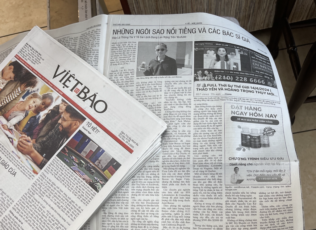 Viet Bao published my investigation into a medical supplements scam that targeted Vietnamese people on YouTube (Photo courtesy of Viet Fact Check)