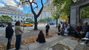 Guests listen to an Untapped New York tour guide on a sunny October day. Photo: Cara Kuhlman