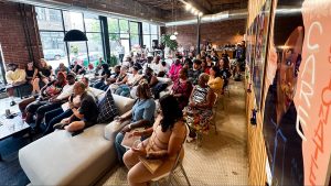 St. Louis residents gathered to discuss Remember Me, an art and reporting project that honors the lives of the city’s unsolved homicide victims. Photo: Brian Munoz | St. Louis Public Radio