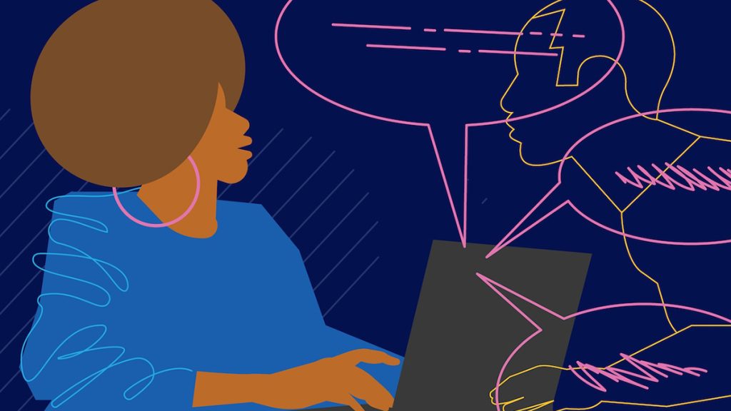 Illustration of a woman at a laptop