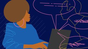 Illustration of a woman at a laptop