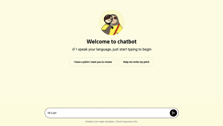 Luz chatbot handing page with text field