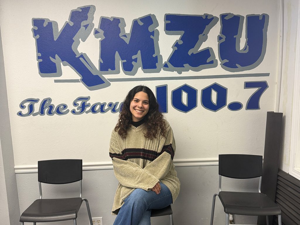 Zoe Saleem at KMZU, a radio station in Carrollton, Missouri.
