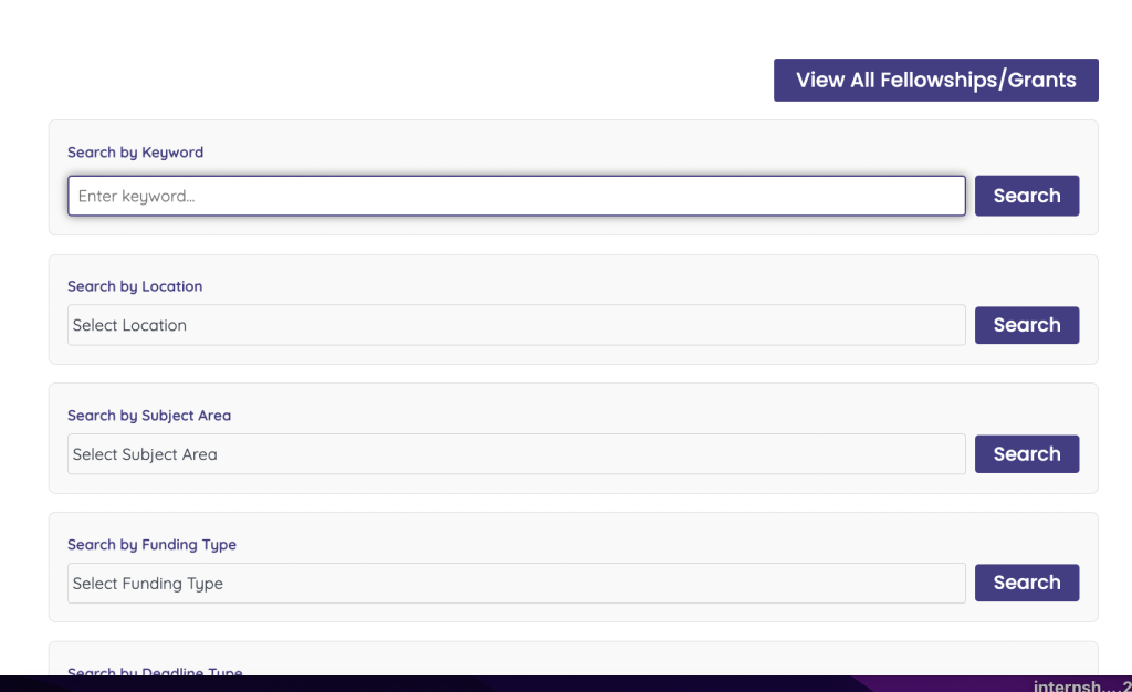 Screenshot from Grants for Journalists