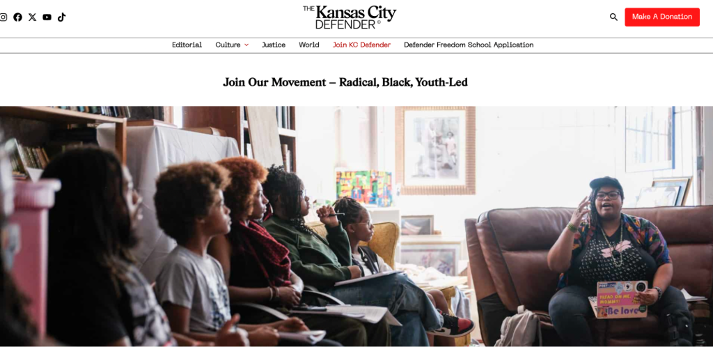 Screenshot of Kansas City Defender website