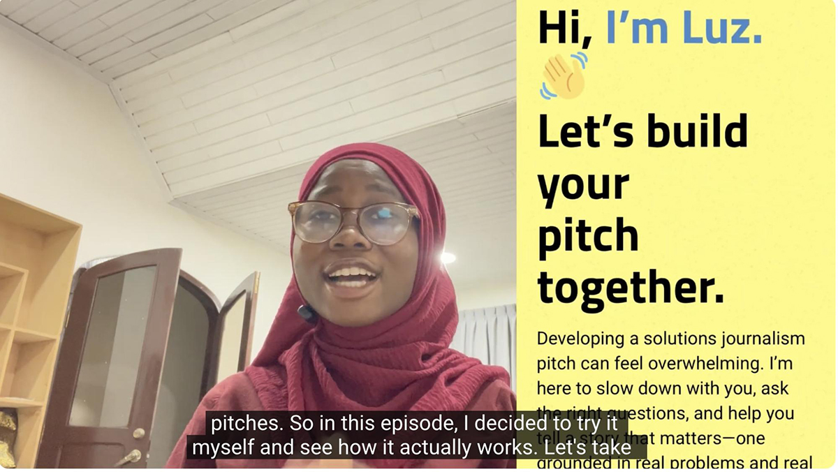 Screenshot from the Solutions O’Clock episode where journalists explore how Luz can help them refine their solutions story idea.