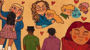 Drawings of people with IDD interacting.