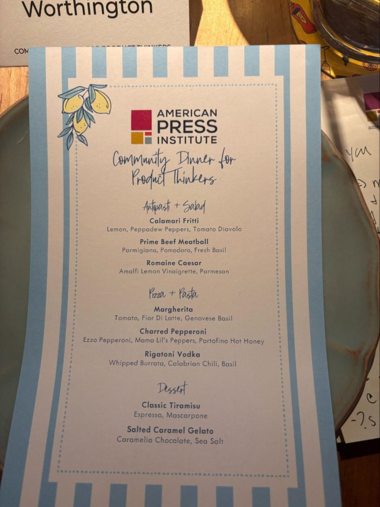 Menu for the dinner
