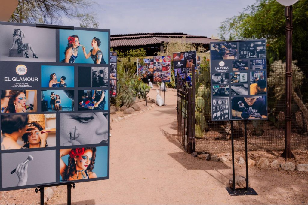 Posters outside an event pavilion