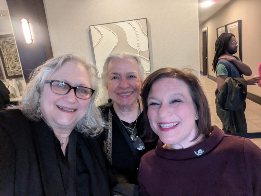 Carol Robidoux with Ink Link News in New Hampshire shared a photo she took with Dawn DeAngelis from New Hampshire PBS and Melanie Plenda, Executive Director of GSNC, celebrating their collaborative win of an award at the 2025 New England Better Newspaper Competition.